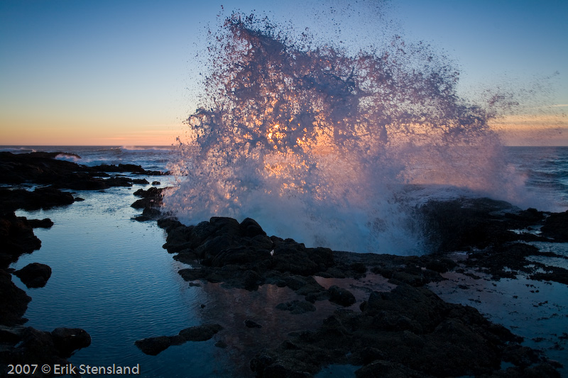 spouting horn, cape perpetua, sunset photo